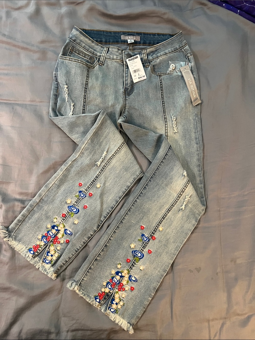 BRAND NEW! Embroidered Light Blue Cropped Jeans BEST FITTING JEANS!!!!